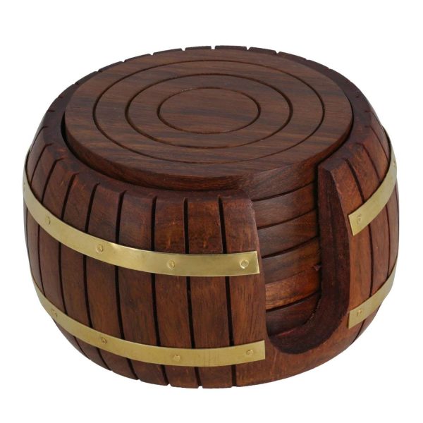 Wooden Round Coasters | Set of 6 | 3.5 inch | Drum Coaster Set